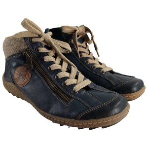 Remonte High Top Lace Up Ankle Boots Booties Size 37 US 6 Rieker Blue Leather